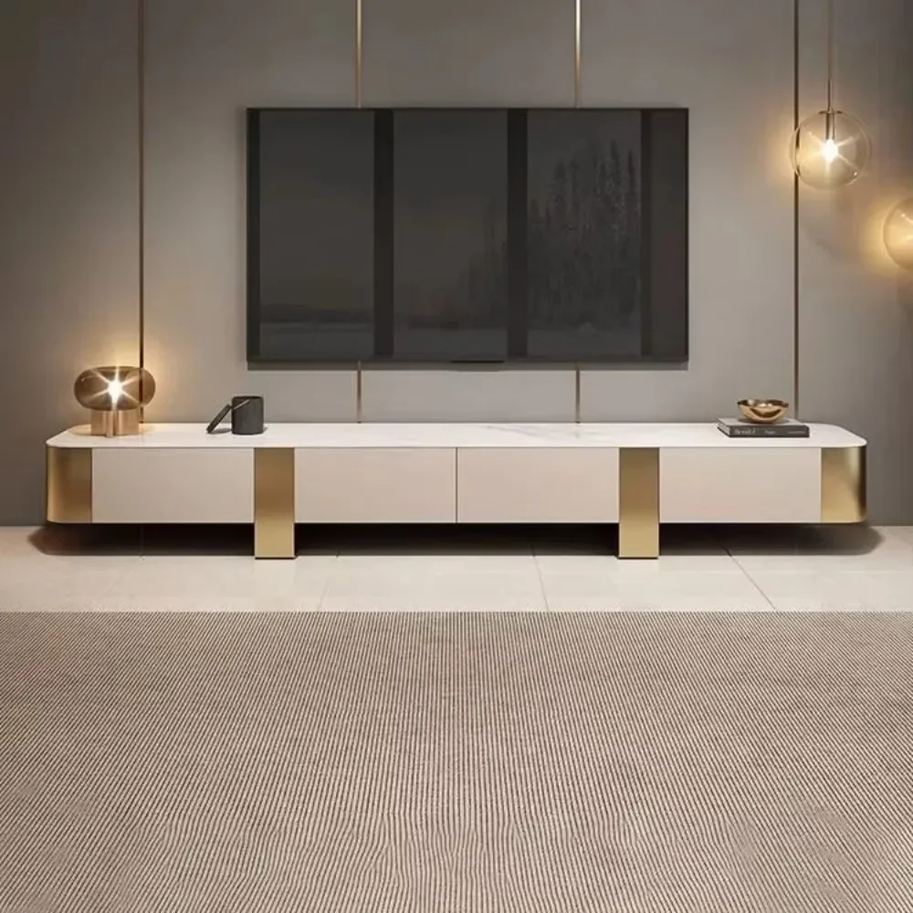 Modern TV Cabinet Luxury Rock Plate Coffee Table Set Round Nesting Tea Table with Drawers Living Room Furniture