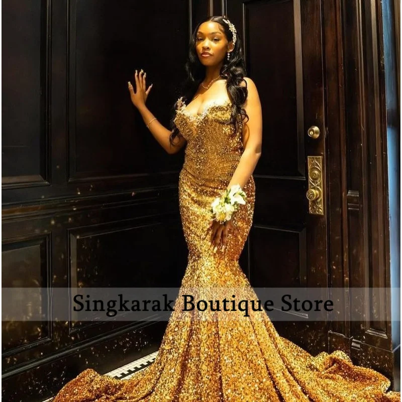 Luxurious Evening Dresses Sequin Mermaid Beading Ruffles 2026 Prom Gowns Sweetheart Modest Wedding Party Dress Customsized