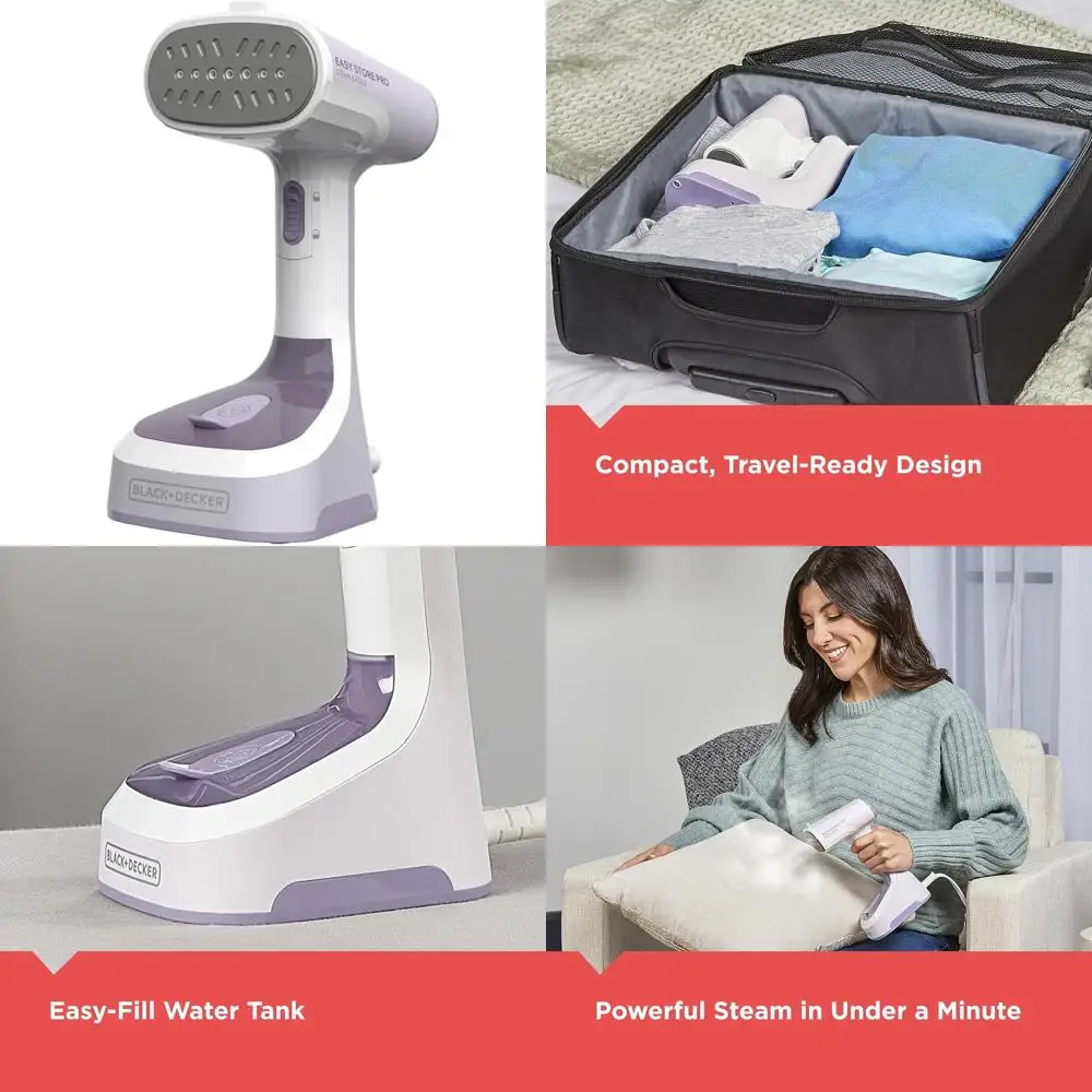 

Складная паровая щетка с быстрым нагревом, длинным шнуром питания и функцией удаления ворса для одежды и домашнего текстиля