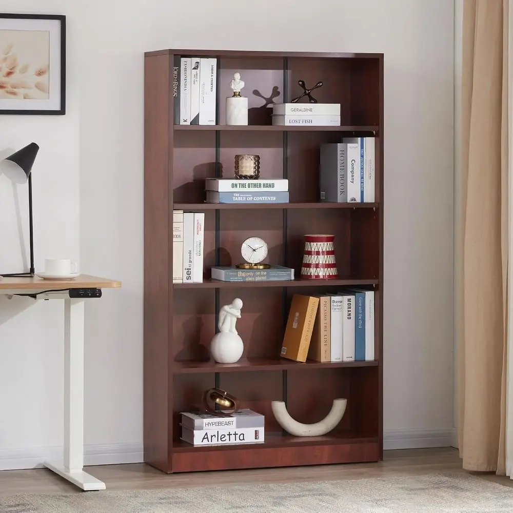 5 Shel Cherry Bookcase 60 inch Tall Wood Bookshel or Bedroom