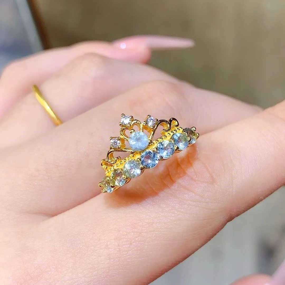 

KJJEAXCMY High End Women's Ring Natural Aquamarine S925 Silver with Electroplating Boasting High Clarity Full Brilliance