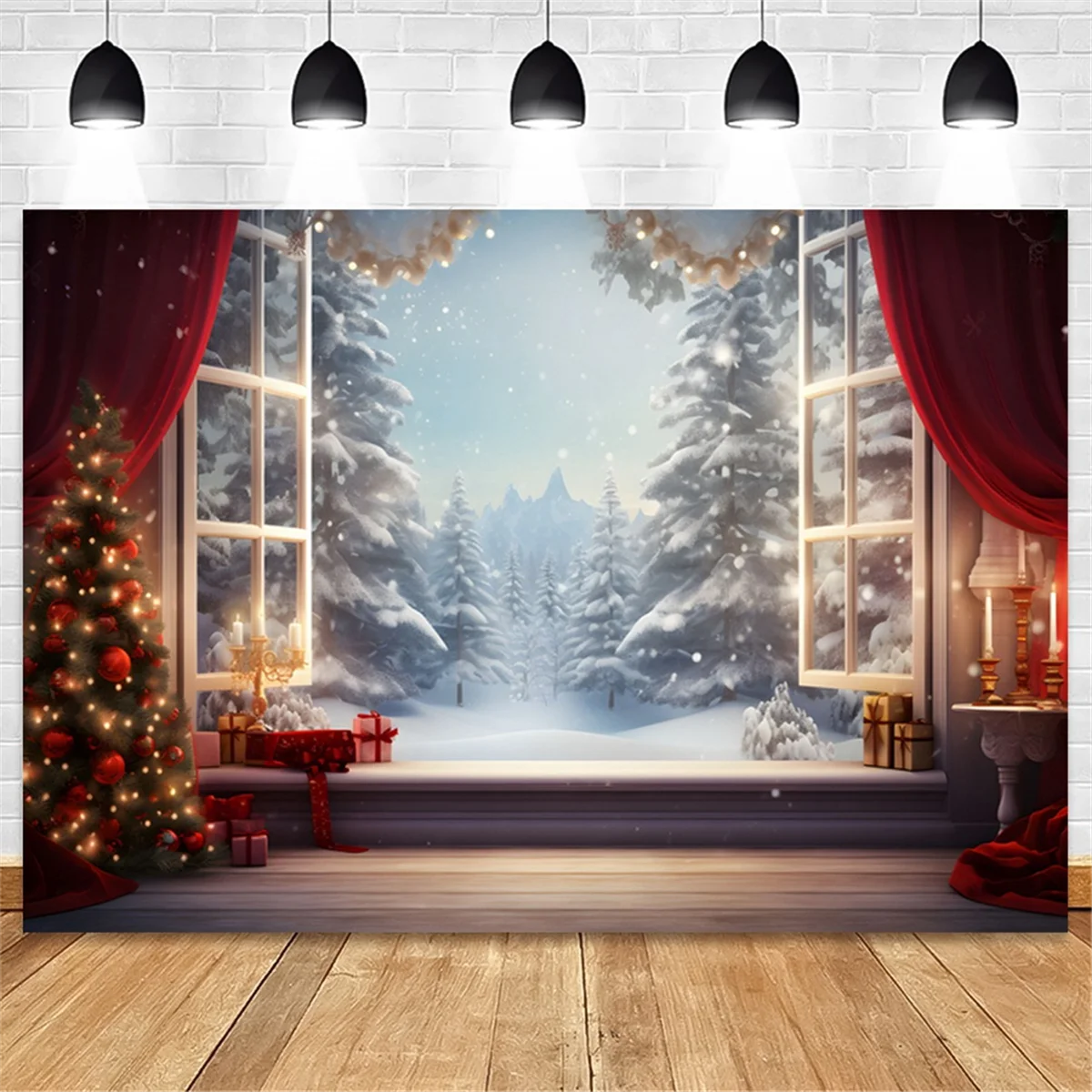 210x150cm Christmas Background Cloth Christmas Window Children Photo Studio Photo Photography Backdrops,H-Elect