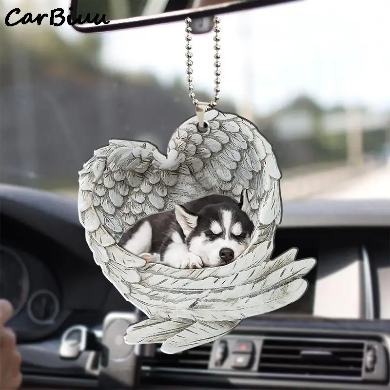 Lovely Husky Hanging Ornament Car Rearview Mirror Decoration Cute Dog Acrylic Pendant Animal Key Chain Auto Interior Decorations