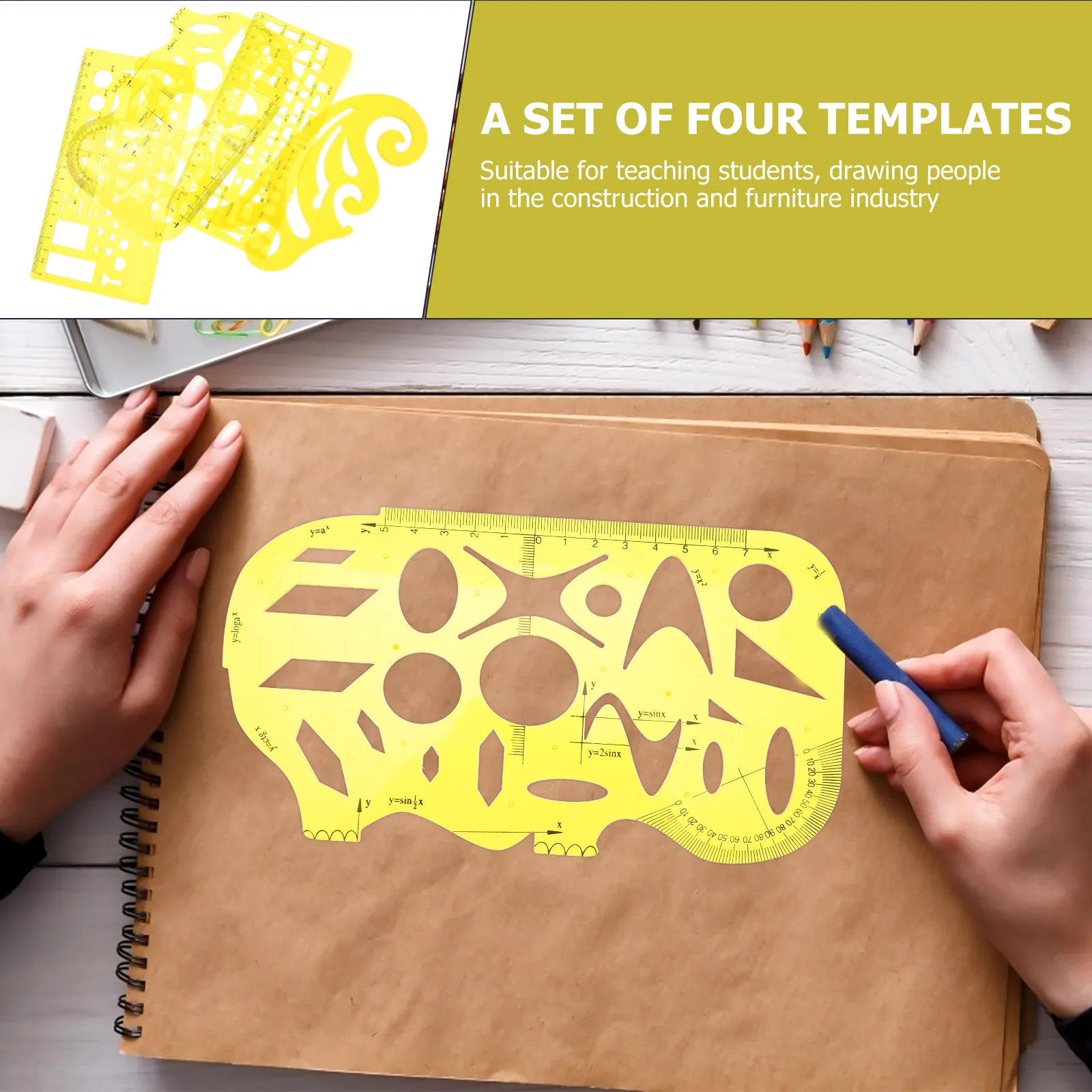 4Pcs Geometric Painting Templates Thickened Architectural Rulers Multipurpose Drawing Stencils for Technical Drawing Engineering