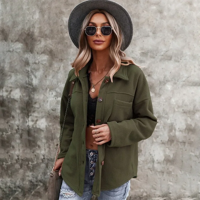 

Autumn Winter Fleece Sweatshirts Women Lapel Long Sleeve Single Breasted Cardigan Warm Loose Casual Coats Solid Color Thick Tops