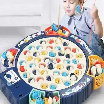 Fishing toys for children boys girls magnetic fish game electric music rotating board game outdoor sports educational toys for children