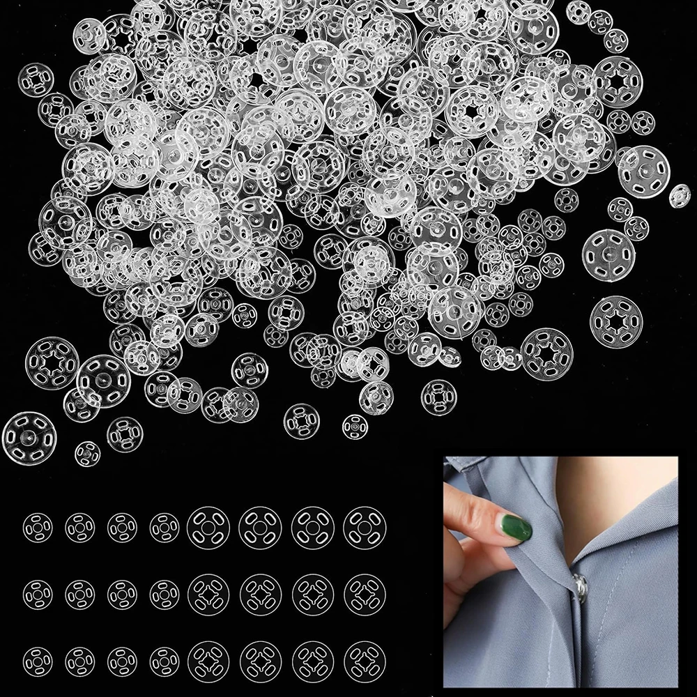 

90Sets Plastic Sew-on Snap Buttons Invisible Snap Fasteners Buttons Round Clear Press Button for Sewing Clothing DIY Craft