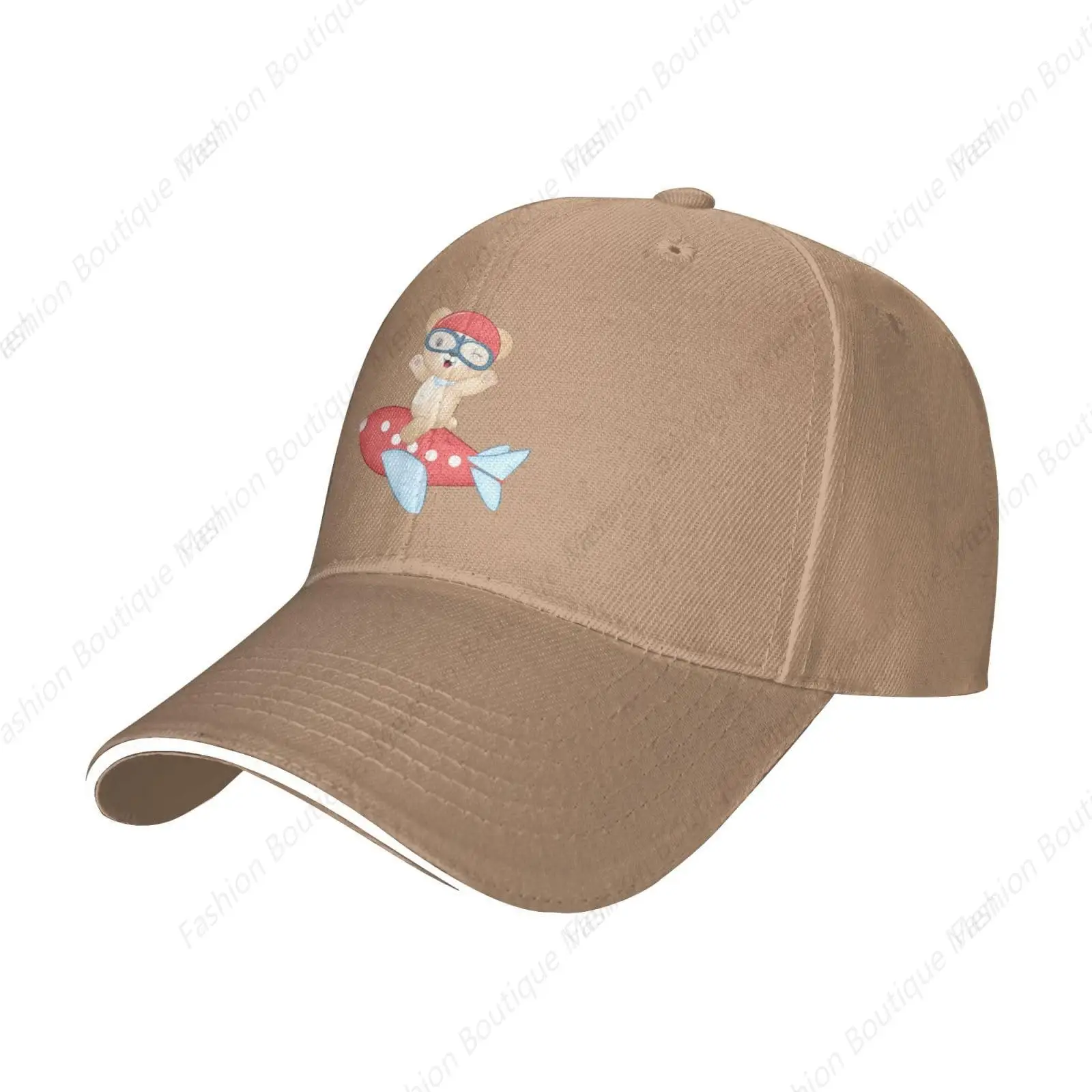 Hot-Selling Cute Little Bear Sitting On A Plane Printing Adjustable Sandwich Caps Peaked Cap Men Women Outdoor Sport Sun Visor