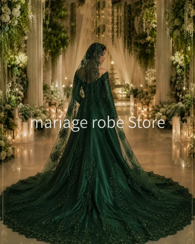 Emerald Green Princess Afghanbride Wedding Dresses Luxury Crystal Applique Caftan Bespoke Bridal Gown Nikah Garment Customized