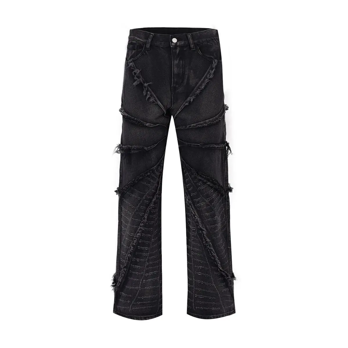 

American Retro Destructive Spider Web Fringed Jeans for Men European and American Explosive Street Loose Pants Mens Jeans