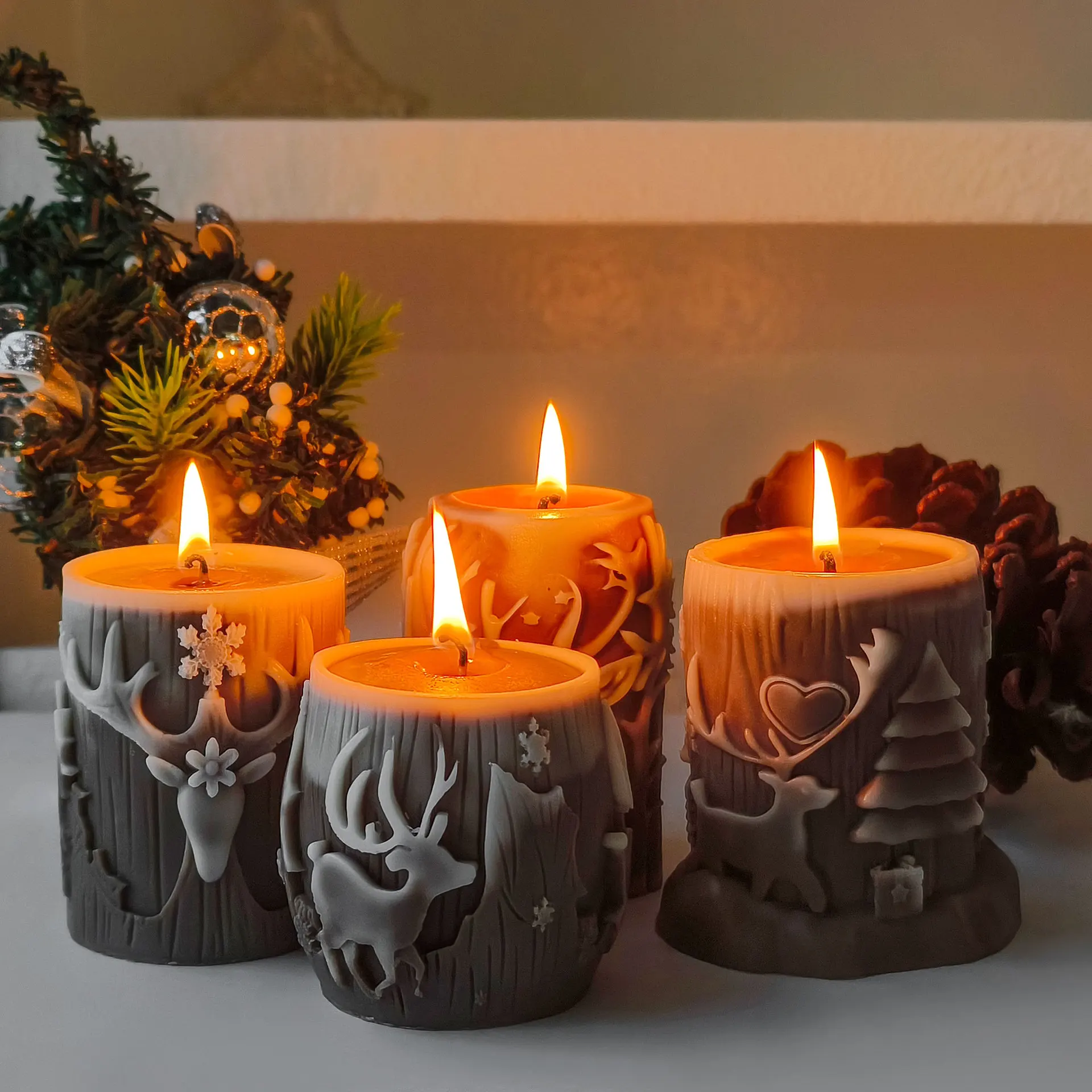 

Christmas Elk Cylindrical Scented Candle Silicone Mold DIY Christmas Decorations Plaster Resin Molds Candle Making Supplies