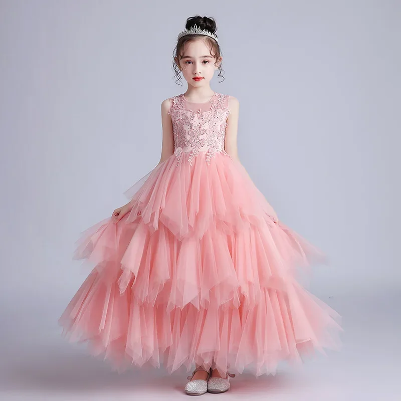 

2025Summer Evening Bridesmaid Flower Dress Puff Princess Children's Party Wedding Dresses for Girls Prom Kids Clothes 11 12 13 1