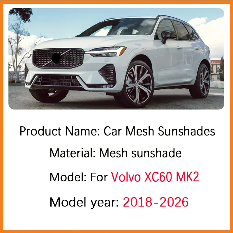 

Для Volvo XC60 MK2 (2018-2026) — Сетчатые солнцезащитные шторки на боковые окна автомобиля, защита от УФ-излучения, шторки-накидки для конфиденциальности