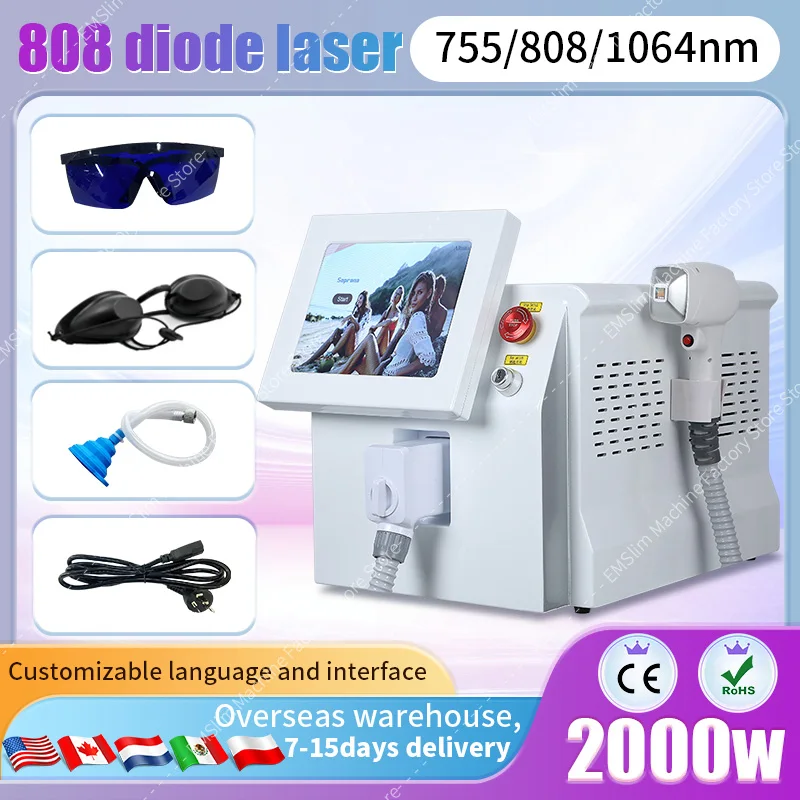 

808nm 755 1064 Diode Laser Hair Removal Machine Alexandrit Permanent Removal Cooling Head Painless Laser Epilator