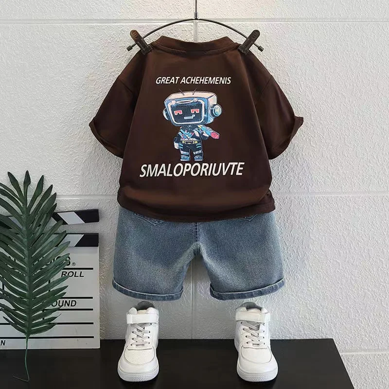 

Baby Boys Summer Short Sleeve Clothes New 2025 Fashion Cotton Shirt Cowboy Shorts 2pcs Outfits Kids Jogging Tracksuit For 1-9Y