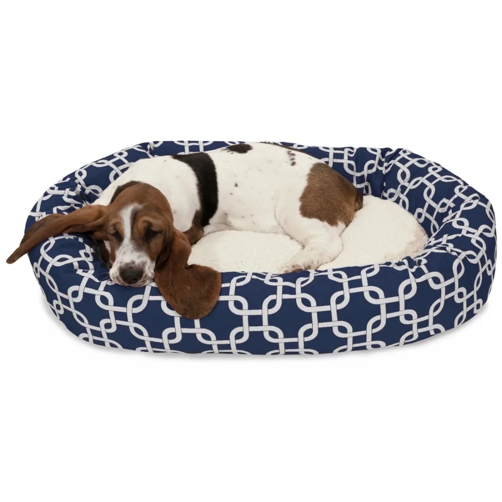 

Sherpa Links Bagel Pet Bed for Dogs, Calming Dog Bed Washable, Medium, Navy Blue Blue