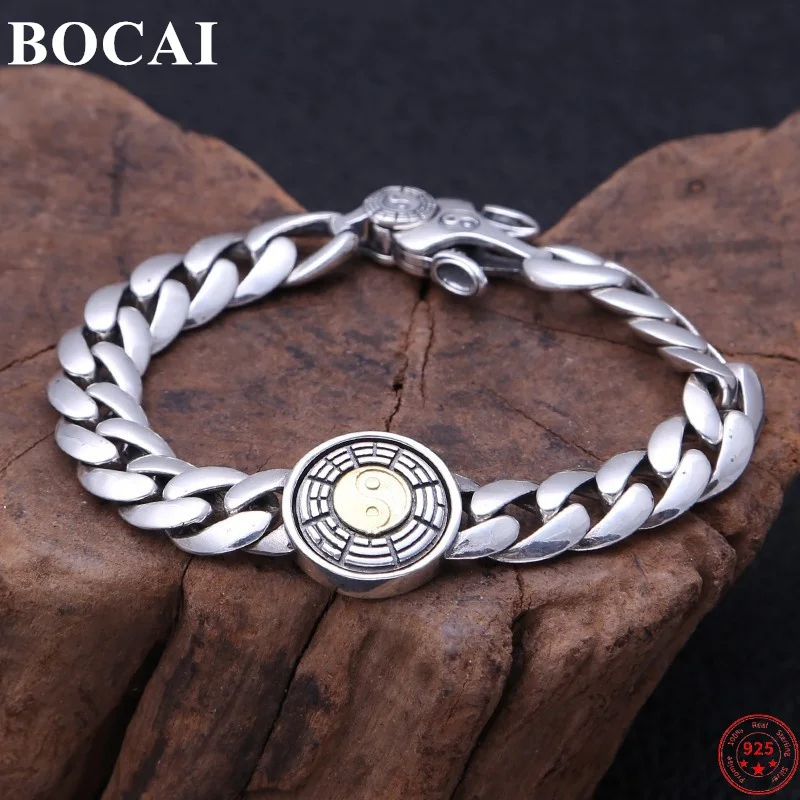 BOCAI S925 Sterling Silver Bracelets for Men New Fashion Rotatable the Eight Diagrams Cuban Link Chain Jewelry Free Shipping