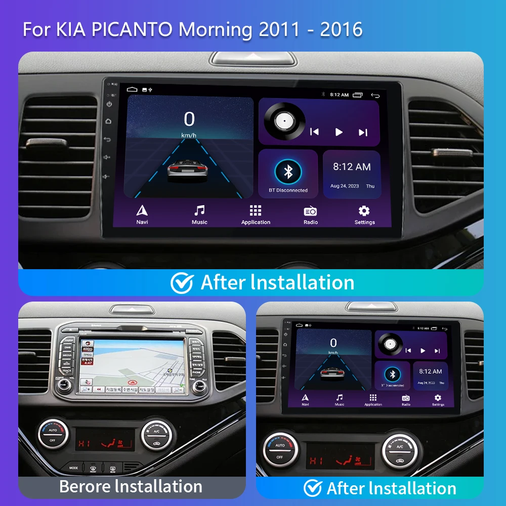 For KIA Picanto Morning 2011-2016 Android 12 Car Radio Multimedia Player Navigation 2Din Stereo Head Unit Carplay Video Speakers