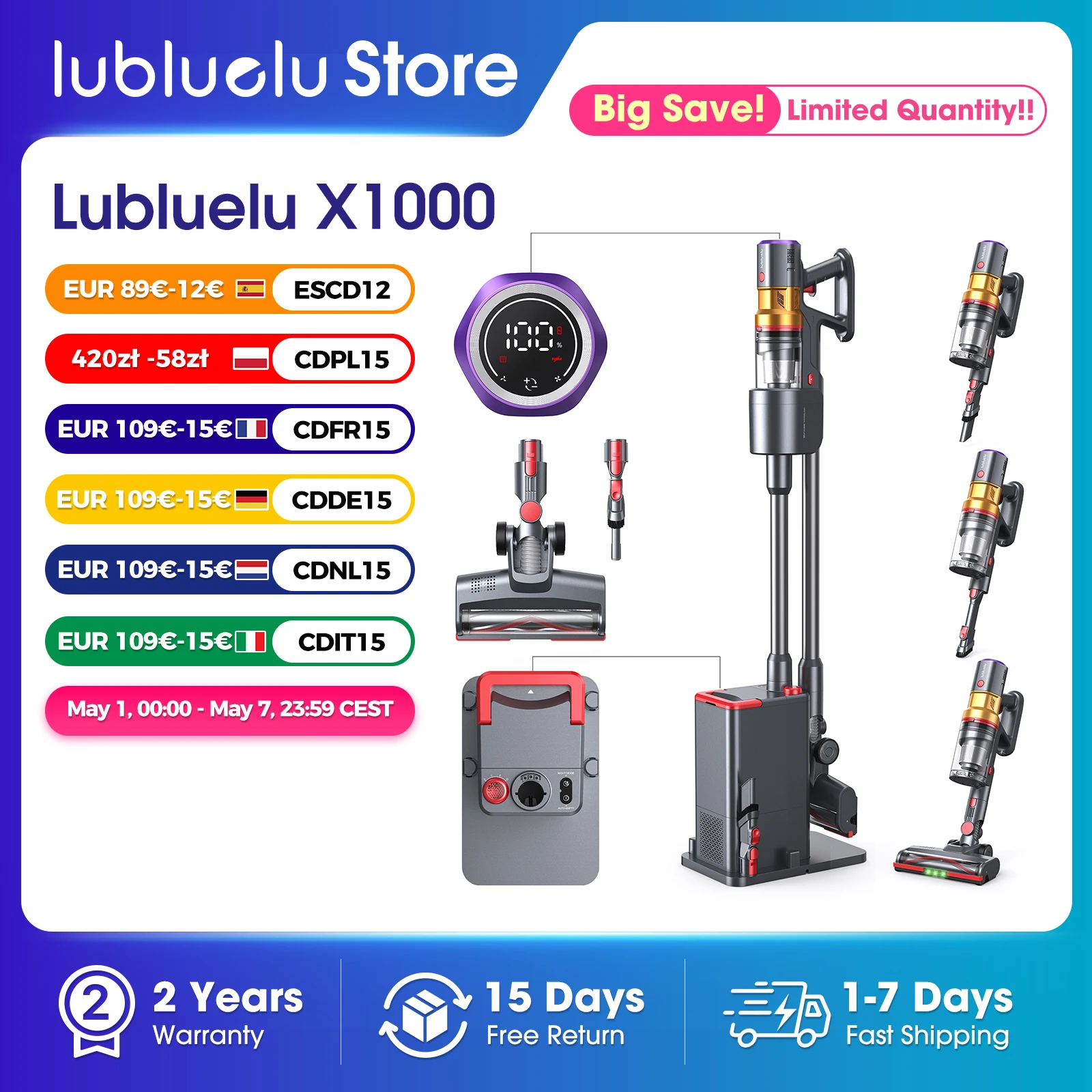 Aspiradora Inalámbrica Lubluelu de 400W y 42KPA, Electrodoméstico de Mano con Función de Aromaterapia y Pantalla LED para Pisos, Alfombras y Pelo de Mascotas