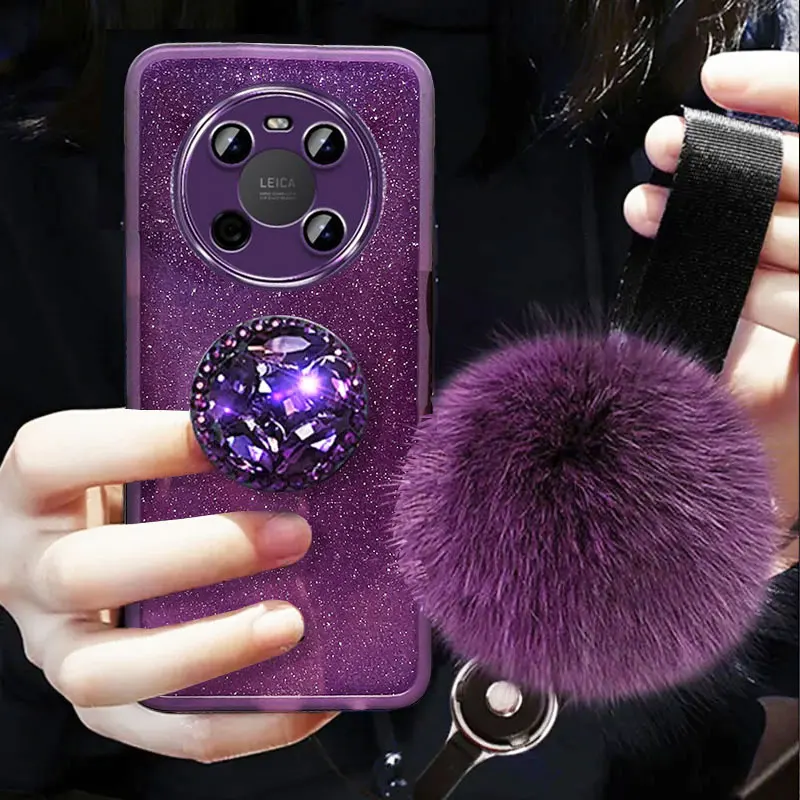 Honorx9 5G Luxury Fur Ball Lanyard Case For Huawei Honor X9 4G X8 X9a Nova 9 se Glitter Case Honor X 9 With Diamond Holder Cover image 6