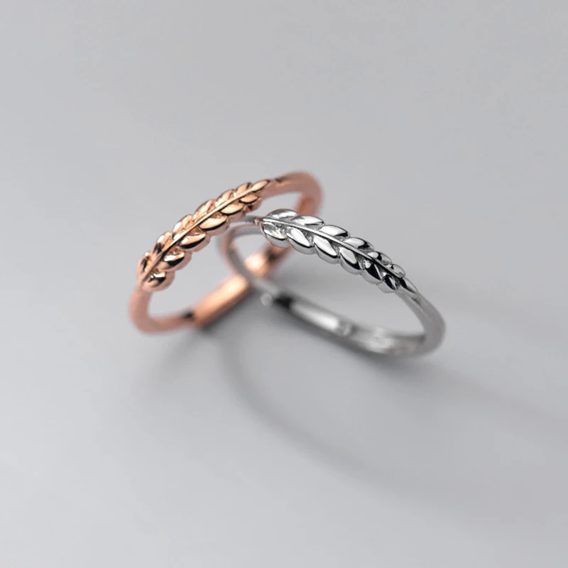 Fashion 925 Sterling Silver Elegant Feather Leaf Adjustable Ring Simple Fine Jewelry for Women Girls Lover Party Accessories