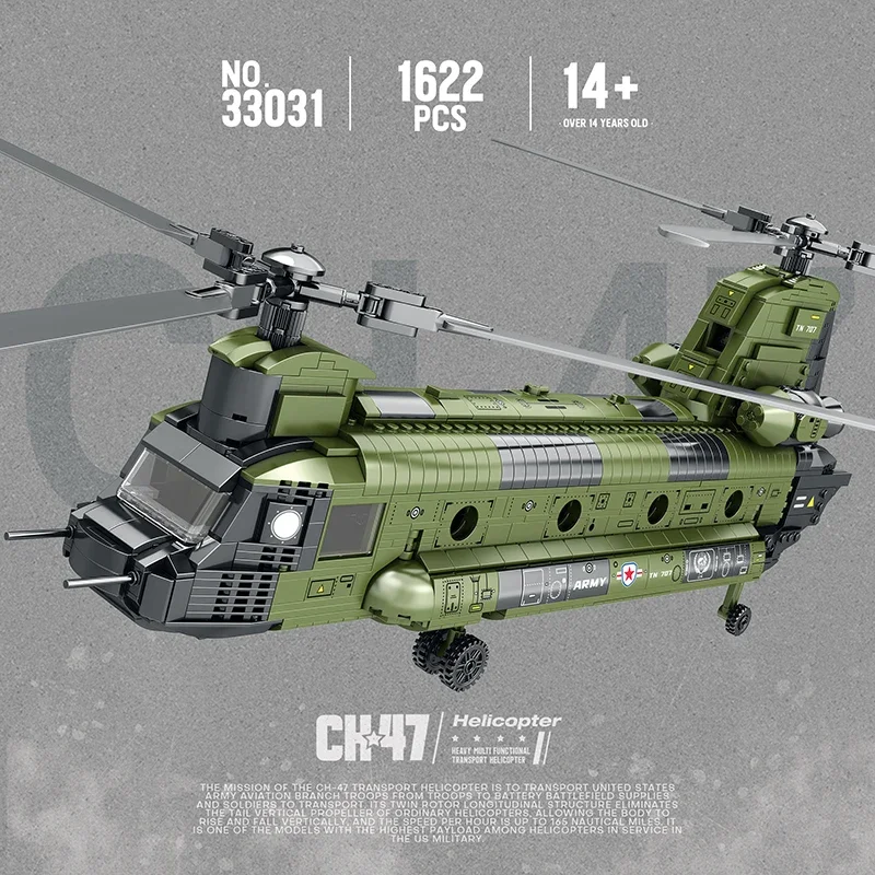 1622PCS CH-47 Chinook Transport Plane Building Blocks Military Armed Helicopter Fighter Model Bricks Kids Toys Christmas Gifts