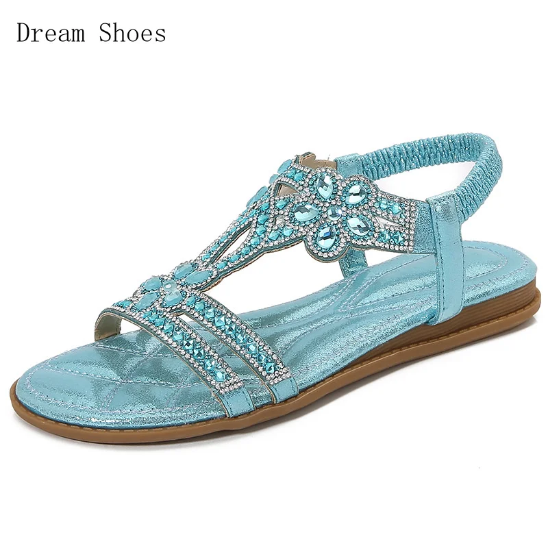 

Летние сандалии на плоской подошве со стразами 2020, удобная женская обувь в богемном стиле, размеры 35–43