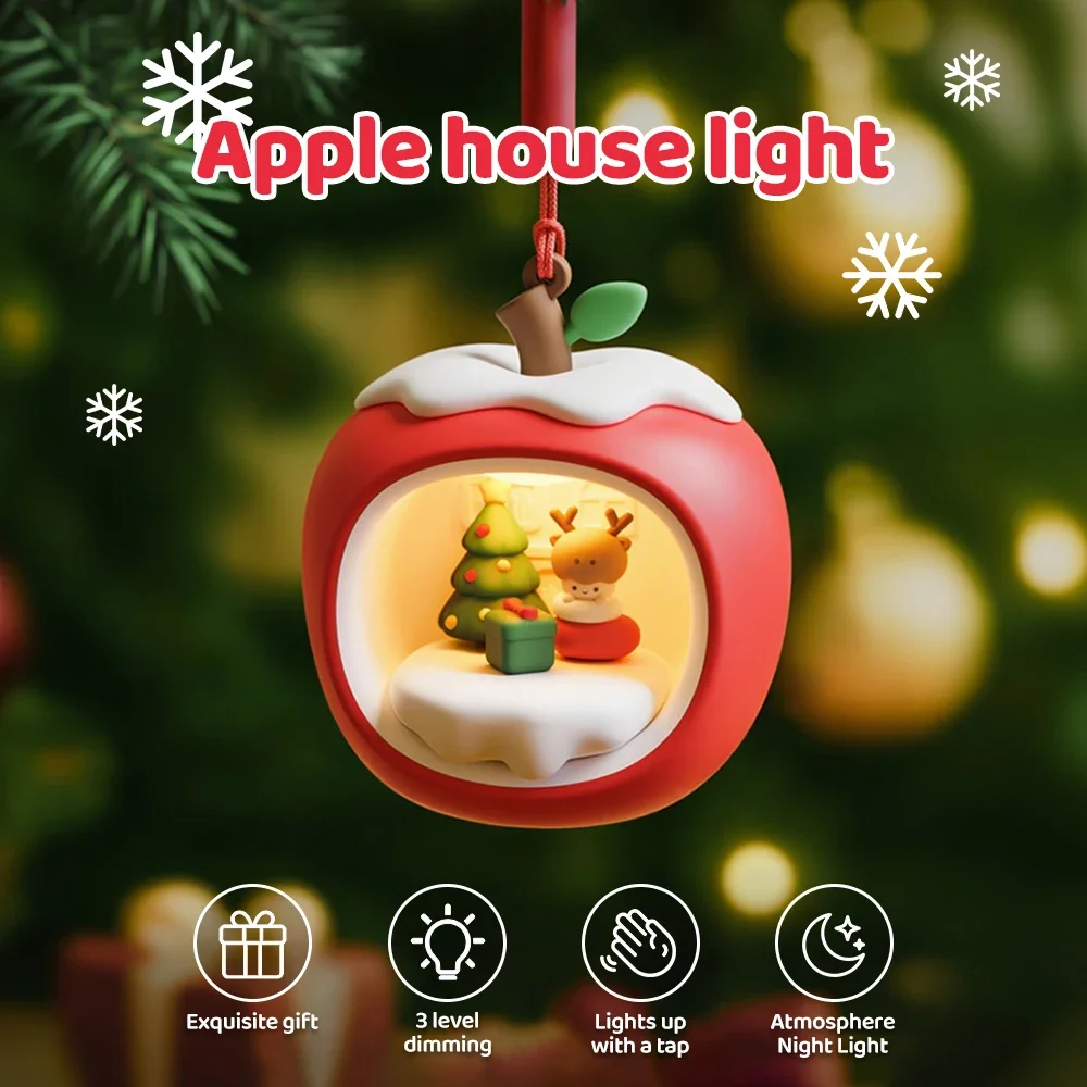 

Рождественский ночник Apple House, 3-уровневая яркость, рождественские ночники для сна, перезаряжаемый светильник для детей, рождественский подарок