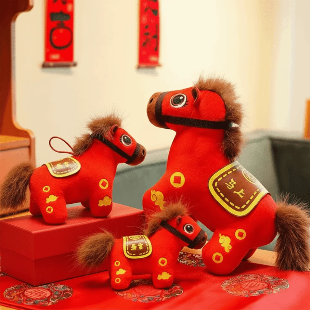 

Kawaii Red Horse 2026 Horse Year Soft Stuffed Zodiac Pony Figurine Decorative Realistic Cartoon Horse Birthday Gift