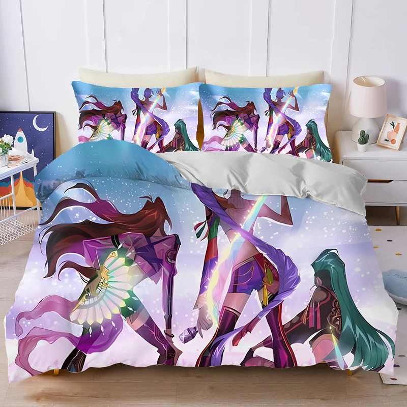 Kpop Demon Hunters housses de couette dessin animé imprimé literie 2/3 pièces ensembles housse de couette Anime enfants chambre lit literie taies d'oreiller