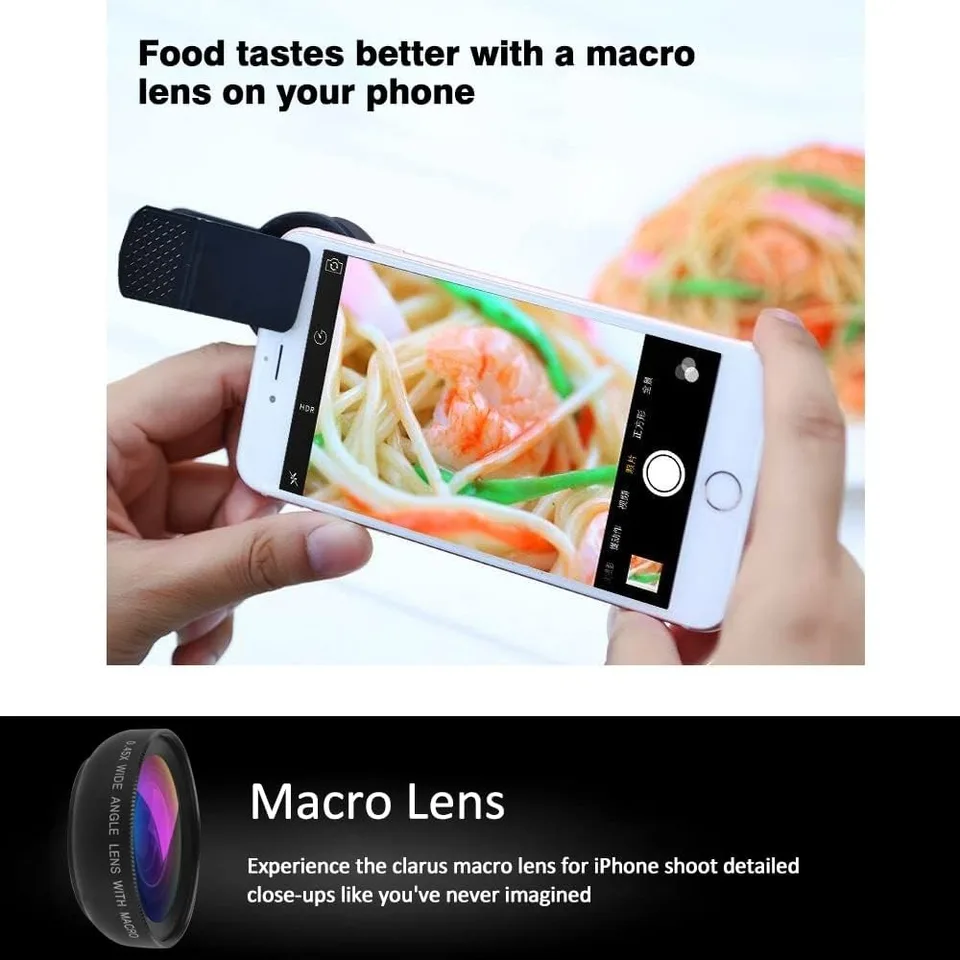 Clip Universal 2 en 1 Lente 37mm Profesional 0.45X Gran Angular y Macro HD para iPhone y Android Teléfonos Móviles 6