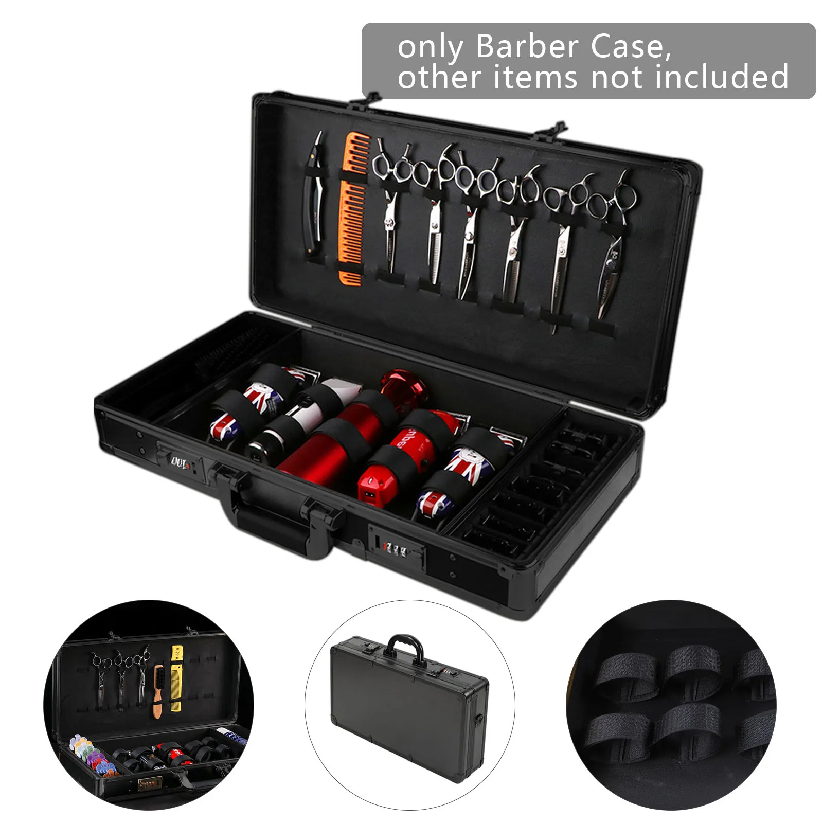 Professional Barber Case, Black Barber Beauty Salon Tool Kits,Portable Travel Stylist Tool Box with Lock,Barber Tool Organizer