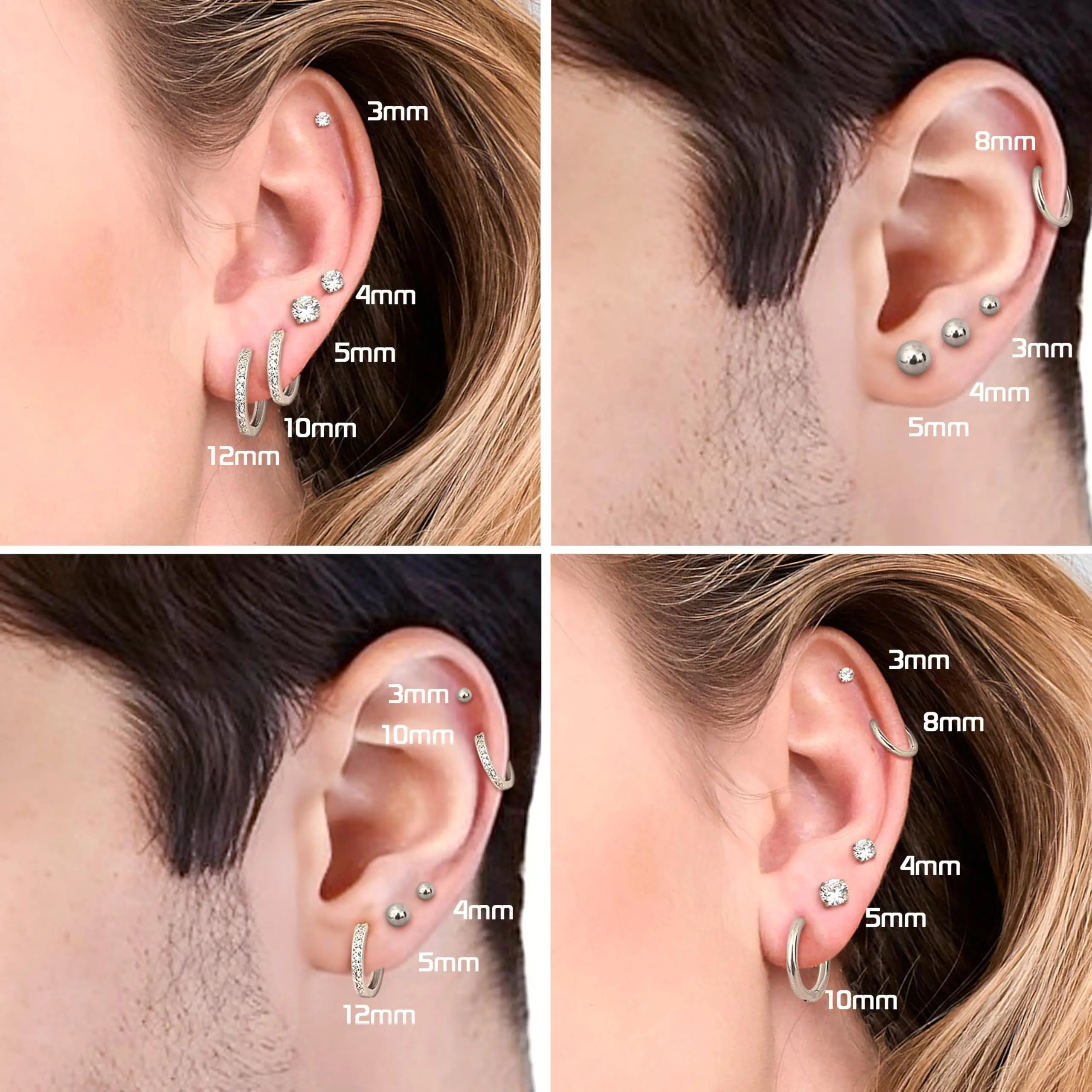 1/10 Pairs Multiple-Size Stainless Steel Round Huggie Hoop Earrings Small Ball CZ Stud Earrings Women Men Ear Piercing Jewelry