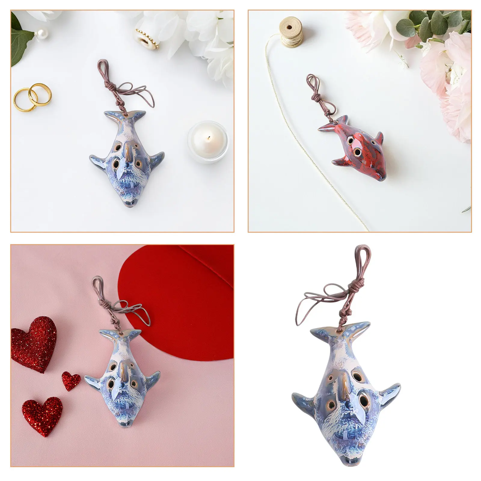 1Pcs 6 Holes Ceramic Alto C Ocarina Flute Portable Musical Instrument Fish Shape Classic Whistle for Beginners Easy Play Gift