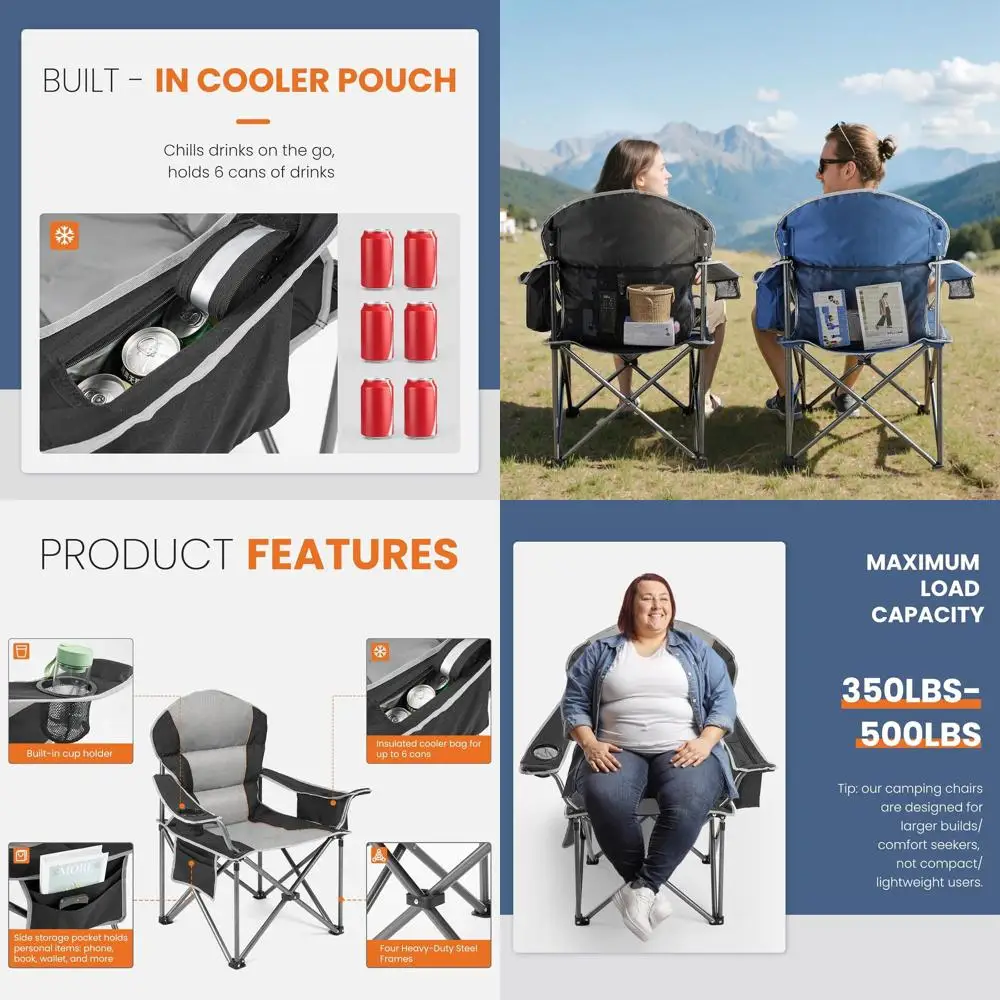 

Durable Camping Chair with Padded Seat, Side Pockets, Cup Holder, and Insulated Cooler Bag - Ideal for Outdoor Adventures, Beach