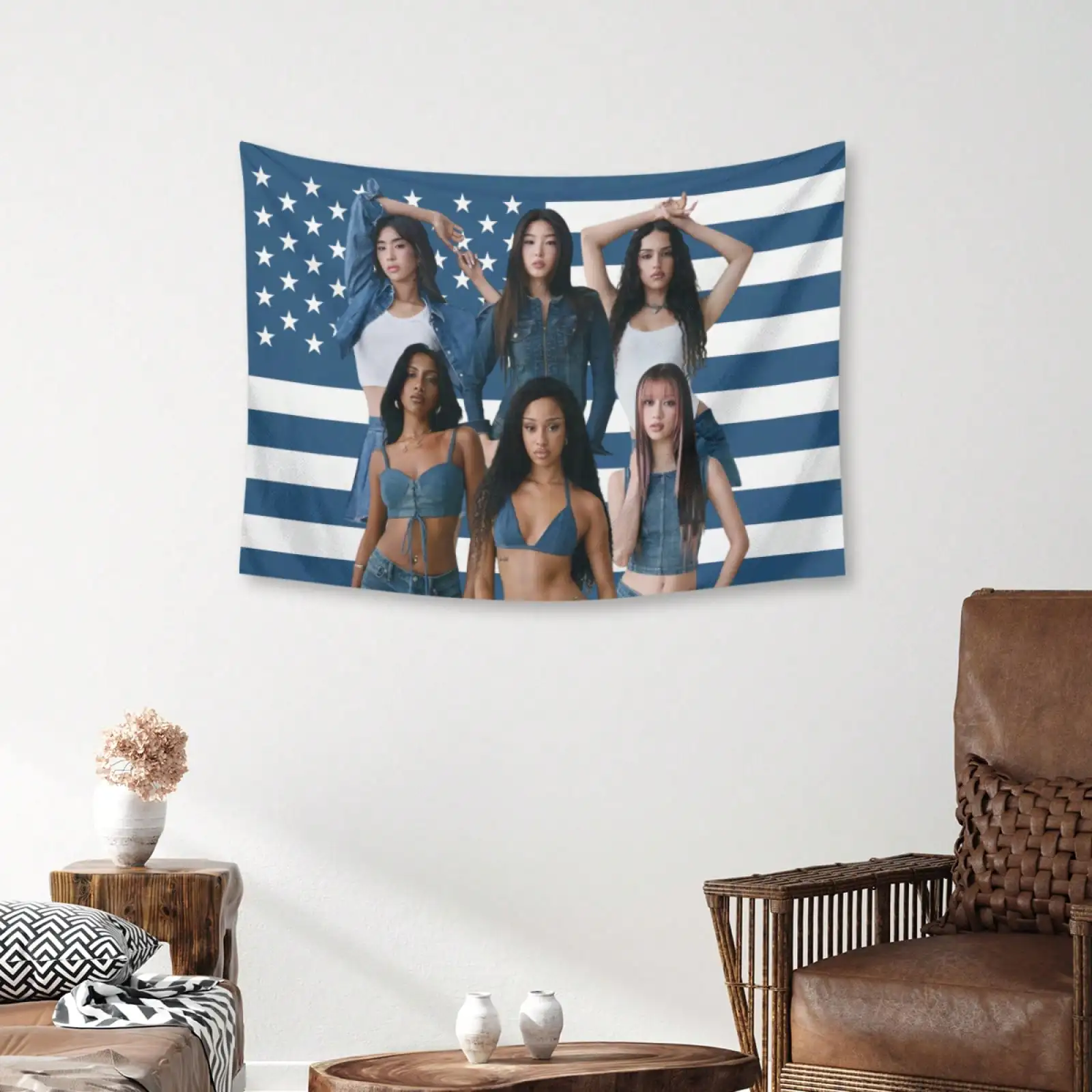 1pc Katseye Kpop Concert Banner Pink American Flag With Seven Members For Katseye Fan Events Bedroom Home And College Dorm Decor