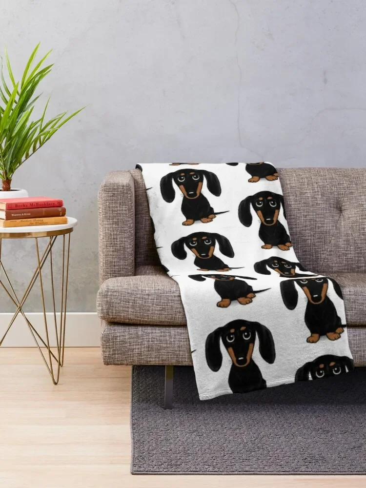 Cute Black and Tan Smooth Coated Dachshund Cartoon Dog Throw Blanket Quilt heavy to sleep Sofa Throw Blankets