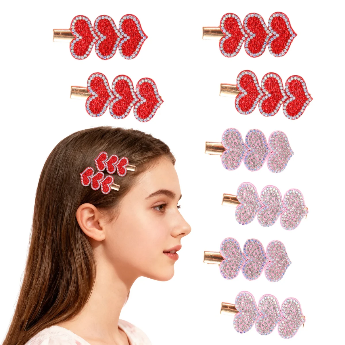 2/4 Stück Kristall Herz Haarspangen Mädchen Frauen Valentinstag Süße Herz Haarspangen Clips Haarnadeln für Kinder Haarschmuck