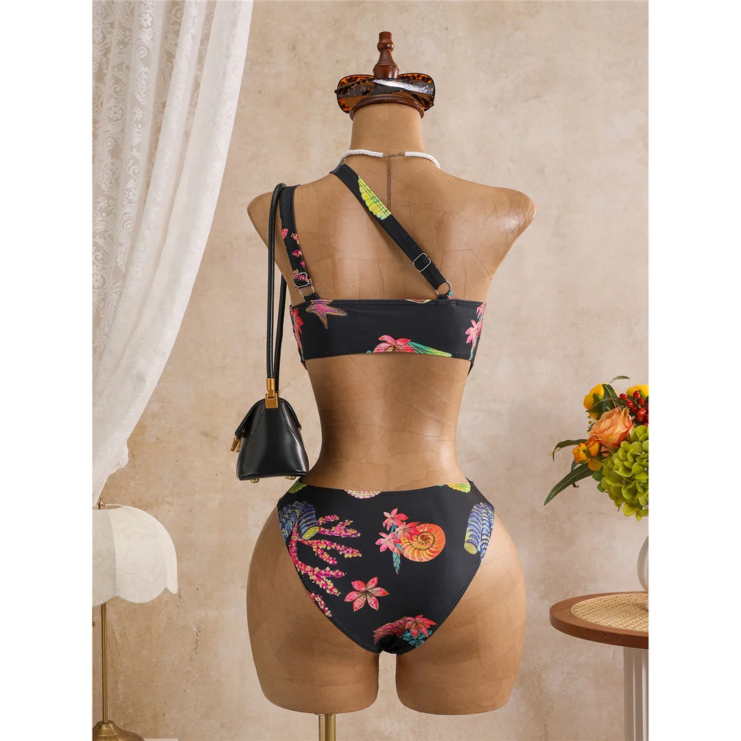 Blumenmuster, asymmetrischer Schnitt, einteiliger Badeanzug für Damen, One-Shoulder-Design, mit Ausschnitten, Monokini, Badebekleidung, Badeanzug, Modell V8370. – Detail 9