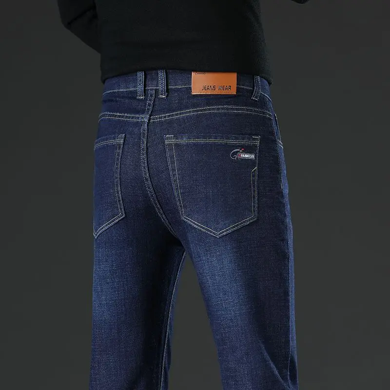 New Straight Mens Fashion Grey Black Blue Jeans Men Business Casual Slim Stretch Jeans Classic Denim Pants Trousers Size 30-40