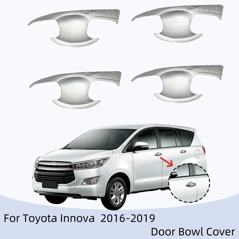 

4PCS ABS Chrome Matte Black Car Door Handle Bowl Cover For Toyota Innova 2016 2017 2018 2019 2020 Hight-quality Car Exterior