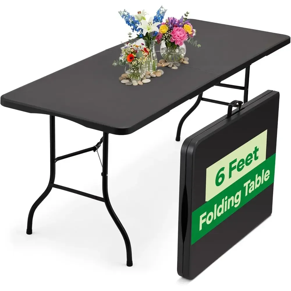 Sturdy 6-Foot Folding Table with Handle | Versatile Portable Table for Indoor and Outdoor Use | Ideal for Events, Camping, Parti