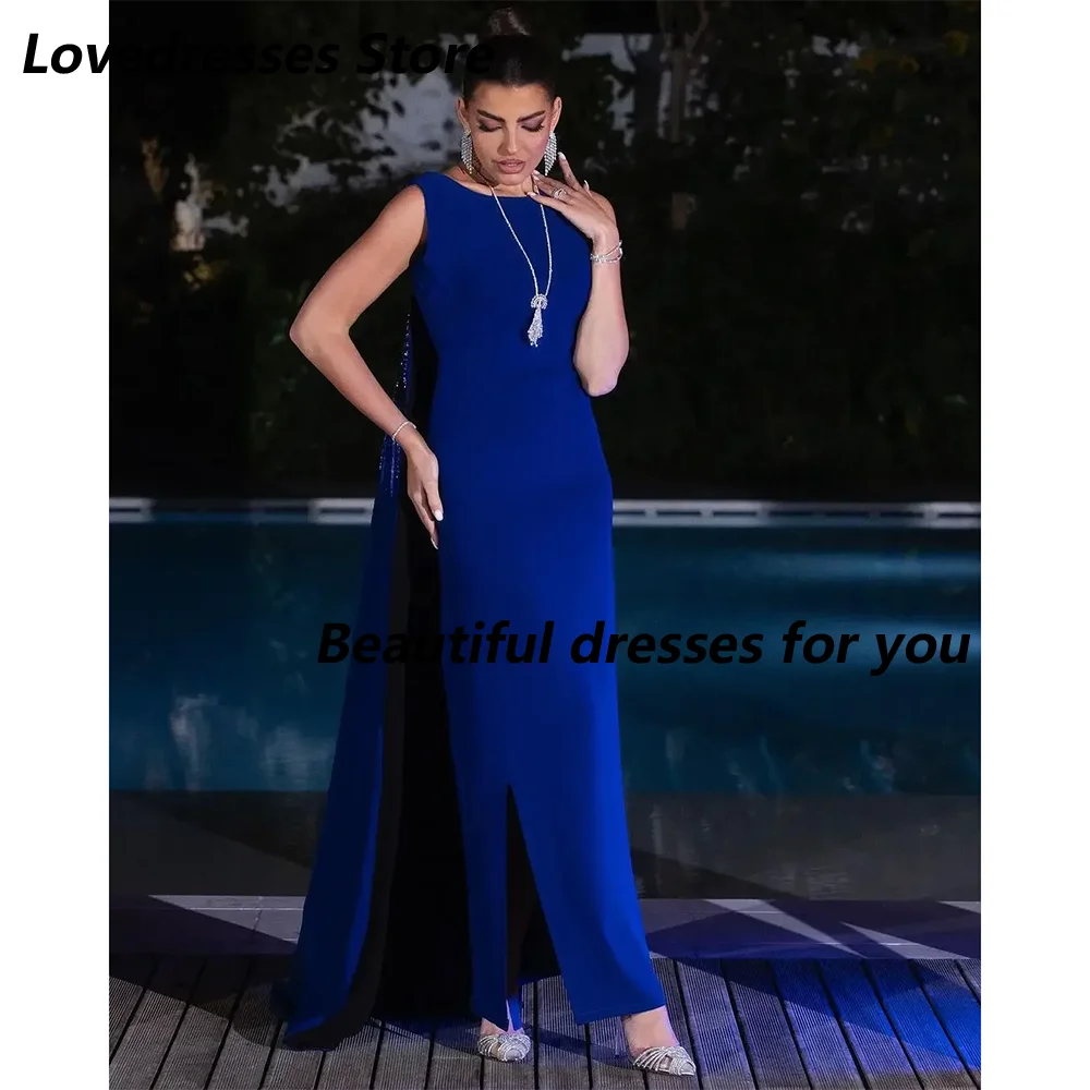 

Customized Elegant Mermaid Prom Dresses Sleeveless Beadings Backless Floor Length Formal Occasion Party Dress Blue Evening Dress