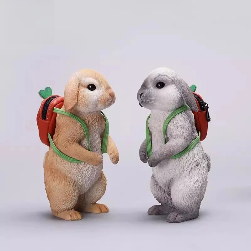 X42402 1/4 مقياس لطيف لوب محاكاة الراتنج الحيوانات الأليفة الأرنب نماذج للحيوانات مع حقيبة ظهر قابلة للفصل GK عمل تمثال هدية