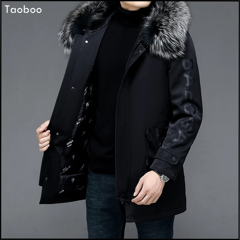 Taoboo New Men's Thickened Down Jacket Winter Fox Collar 2022 Male Casual Down coat Fashion Long White Goose Down Hooded Parkas