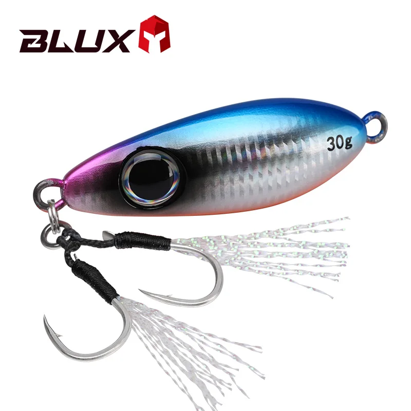 blux flyspoon metal jig spoon fishing lure isca artificial costa duro jigging lento longcast robalo atum equipamento de agua salgada 30g 01