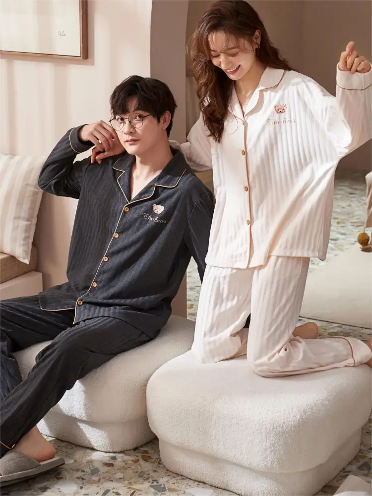 Couple\'s Pajamas Winter Two Piece Sleepwear Cotton korea 2024 Pyjama Sexy Loungewear Women\'s Sets Underwear Man