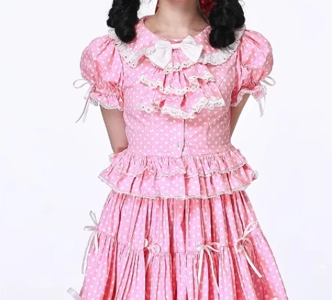 Elegante Japanse Retro Roze Peter Pan Kraag Korte Mouw Lolita Zomer Nieuwe Meisje Zoete Boog Kant Slanke Leeftijdsverlagende Top