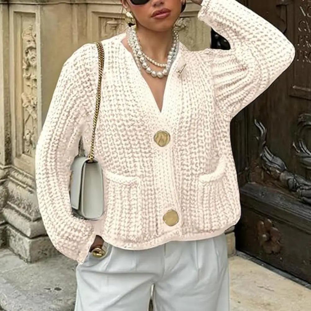 

Women Cropped Cardigan Sweater Stylish V-neck Cropped Cardigan Sweater with Buttons Long Sleeve Knitwear Coat for Women Fall