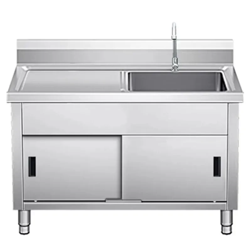 

Stainless steel sliding door sink cabinet, commercial household sink console, large-capacity accessories